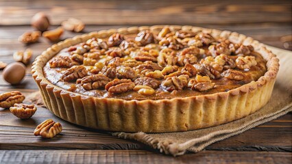Close up of a delicious pie with walnuts , pie, walnuts, dessert, sweet, homemade, baked, pastry, crust, close up, food
