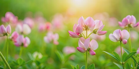 Obraz premium Peanut grass flowers in full bloom with delicate pink petals, Peanut grass, flowers, pink, bloom, nature, summer, garden