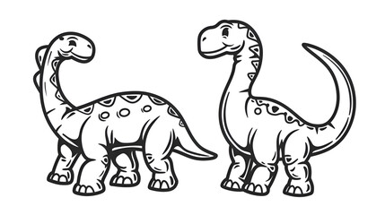 Kid Coloring Book page , monochromatic two cute dinosaur, 