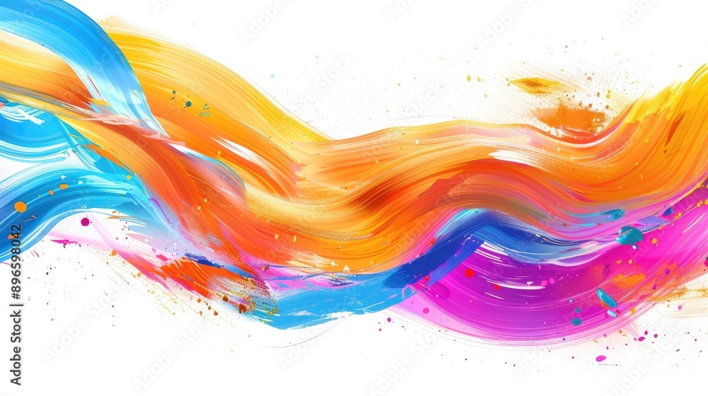 Wall mural Abstract background with colorful brush strokes and paint ribbons, creating a dynamic wave pattern.