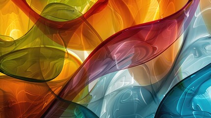 Artistic design featuring wavy, translucent glass shapes, blending various hues for a stunning background