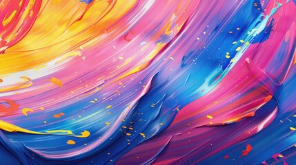 Creative abstract background with paint ribbon swirls and brush strokes in vibrant colors.