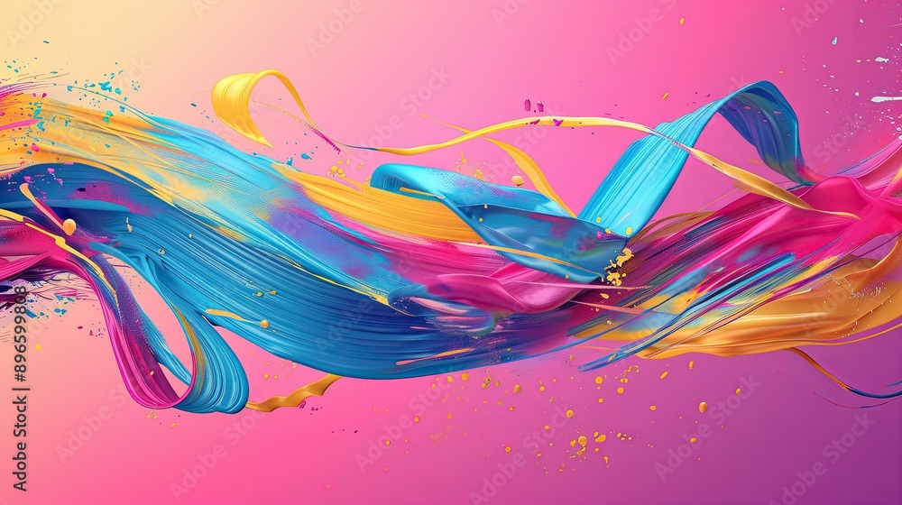 Poster dynamic splash background with colorful brush strokes and ribbon swirls, perfect for creative design