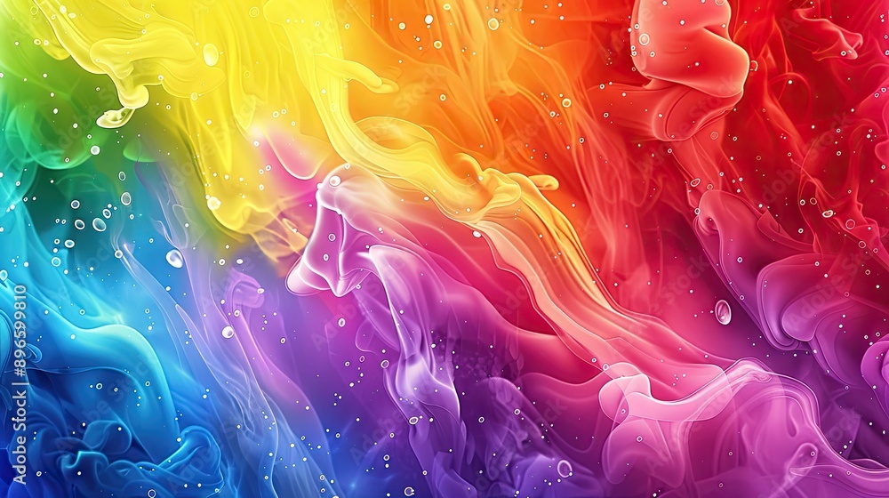 Poster Dynamic rainbow background with abstract ink and water blend, creating a burst of color.