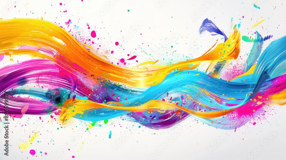 Poster dynamic splash background with colorful brush strokes and ribbon swirls, perfect for creative design