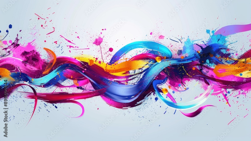 Poster dynamic splash background with colorful brush strokes and ribbon swirls, perfect for creative design