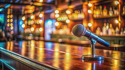 Microphone on bar counter, music, microphone, bar, counter, nightlife, entertainment, pub, event,...