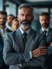 Naklejka premium A confident business team stood with their arms crossed