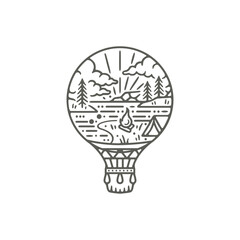 combination of camp and Hot Air Balloon Aerostat and Freehand Drawing