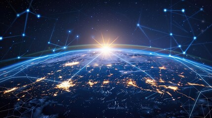 Futuristic digital globe with bright, interconnected lines representing global networks and connectivity