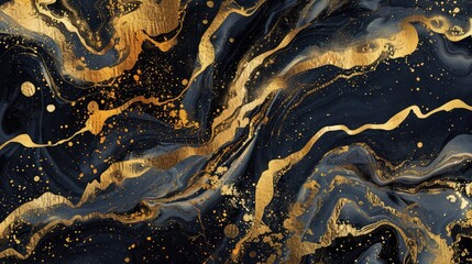 Gold and black marble texture with abstract ink pattern, perfect for creating a luxurious watercolor background.