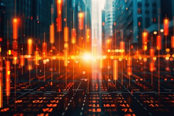 Fototapeta premium A vibrant urban landscape featuring stunning light patterns and data visualizations, symbolizing technology and innovation.