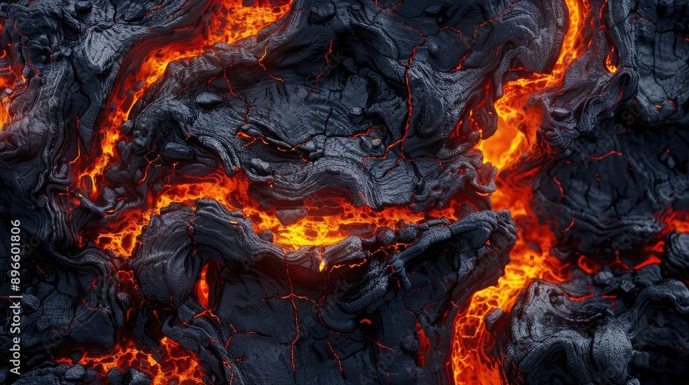 Poster lava texture with fiery magma flow and rock, creating a seamless hot background.