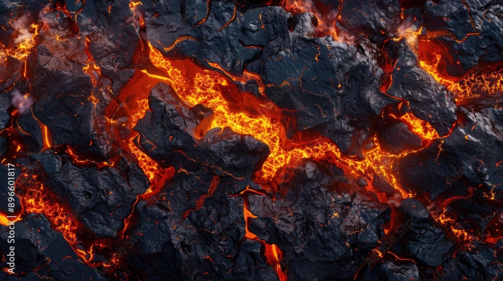 Poster lava texture with fiery magma flow and rock, creating a seamless hot background.