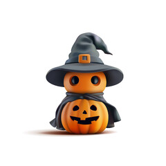 Realistic orange pumpkin in a hat, 3D. For Halloween concepts. Funny facial expression. Vector illustration.