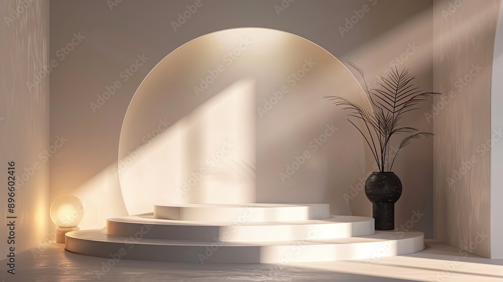 Poster modern 3d platform with studio lights, providing an elegant background for showcasing products.