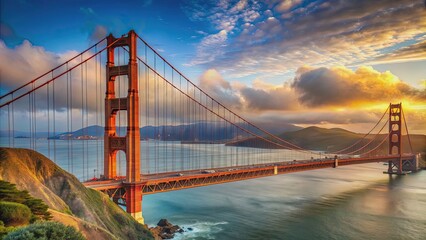 Obraz premium Golden Gate Bridge leading to the gates of Valhalla , bridge, gate, Valhalla, afterlife, heaven, Norse mythology, San Francisco