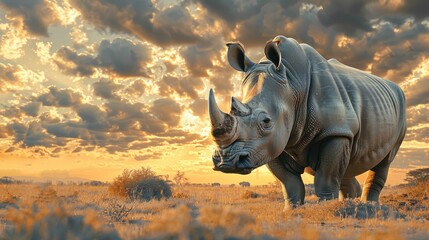 Fototapeta premium Rhino standing proudly, highlighting the critical need for protection of this near-extinct species