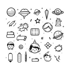 cute icon education set, white background