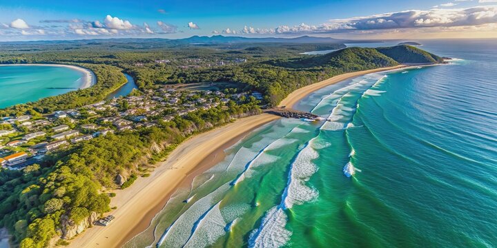 Aerial view of stunning Noosa beach coastline in Eastern Australia, Noosa, beach, coastline, aerial view, Australia, Eastern Australia