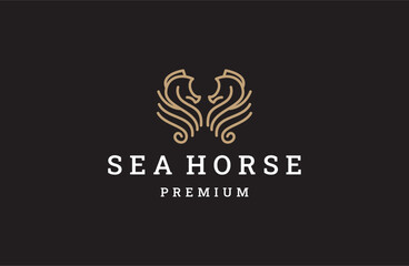 Fototapeta premium Seahorse line style luxury logo design template