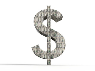 Obraz premium Dollar sign made of hundred dollar bills standing on black background