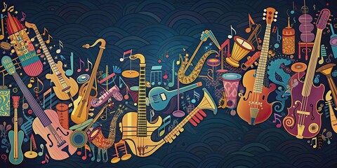 Obraz premium Abstract jazz music typography pattern with modern musician elements, jazz, abstract, pattern, music, typography, modern