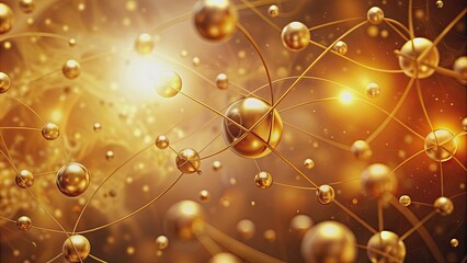 Warm ochre background with abstract atoms and particles, science, abstract, particles, atoms, warm, ochre, background