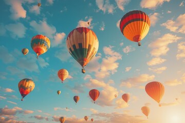 Obraz premium Colorful Hot Air Balloons Soaring Through the Sky.