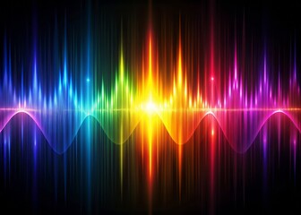 Fototapeta premium Vibrant audio visual waveforms undulate across a dark background, bursting with dynamic patterns and rich colors, evoking a mesmerizing fusion of sound and light.