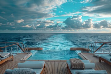 Fototapeta premium Luxury Yacht Deck with Swimming Pool and Ocean View.