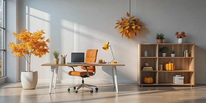 Minimalist office space with autumn decor for productivity , minimal, autumn, haven, productivity, workspace, desk