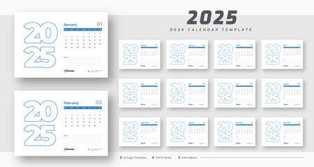 Desk calendar 2025 planner template, corporate desk calendar schedule 2025 monthly planner template, week starts on sunday,