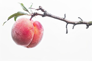 Mystic photo of Freestone Peach on the vine, isolated on white background