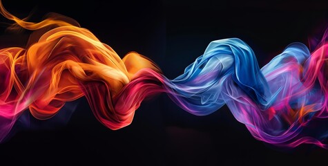 Obraz premium Two streams of vibrant energy intertwined in a colorful display against a black background.