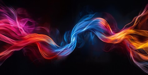 Intertwined streams of energy in vibrant colors on a black background.