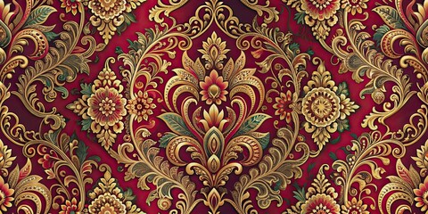 Luxurious, vibrant fabric pattern with intricate detailing , luxury, colorful, vibrant, textile, design, elegant, intricate