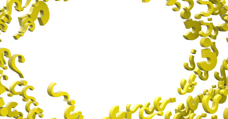 Infinite question marks on a plane, original three dimensional illustration.