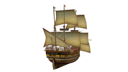 Old Wooden Ship, 3D rendered image, transparent background.