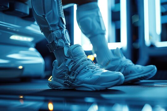 Futuristic Fitness Gear Athlete Uses Innovative, Functional Tech for Enhanced Performance, Future of Exercise, Advanced Sportswear, Performance Optimization, High-Tech Workout