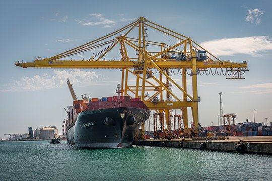 Cargo ship leaving its cargo at the port of Barcelona
