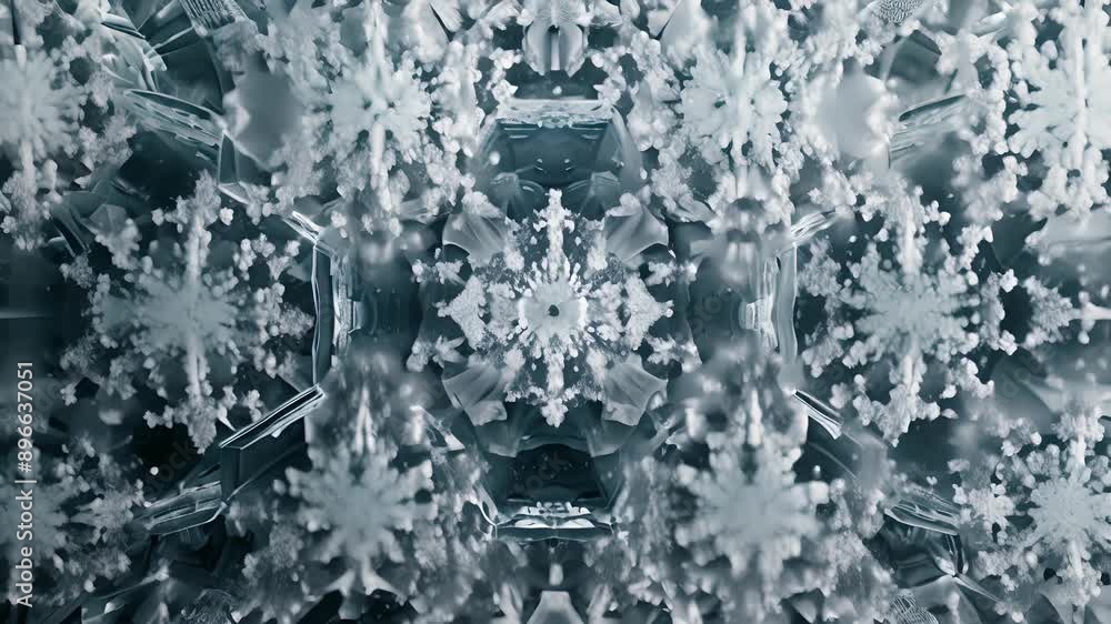 Poster a symmetrical design with geometric shapes resembling frozen cells layered upon each other like ice 