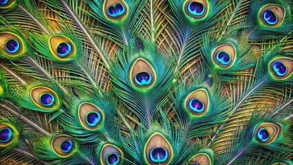 Close-up of vibrant peacock feathers, peacock, feathers, bird, colorful, exotic, close-up, wildlife, nature, beauty