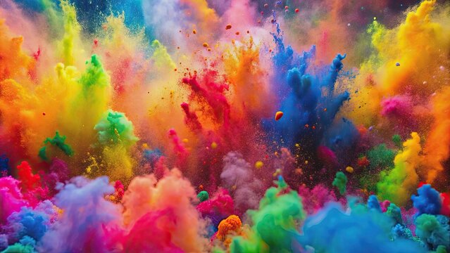 Explosion of vibrant color pigments at Holi festival celebration, Holi, festival, celebration, colorful, India