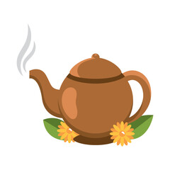 clay tea pot with flowers