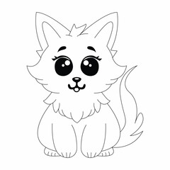 Cute Cartoon Cat Line Art For Kids Coloring Page And Kids T-Shirt.