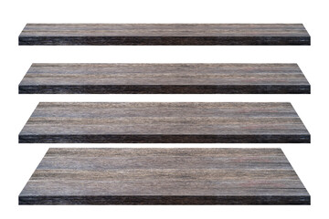 Wooden shelves isolated on white. Rustic rough wooden plank with nature color.