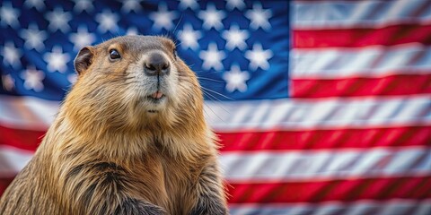 Majestic beaver standing in front of American flag , wildlife, patriotic, symbol, majestic, proud, nature, animal