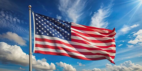 Fototapeta premium American flag waving in the wind , patriotism, USA, pride, stars and stripes, red white and blue