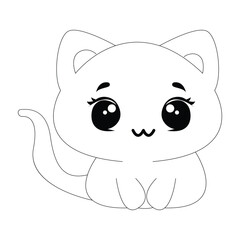 Simple Cartoon Cat Line Art For Kids Coloring Page And T-Shirt .